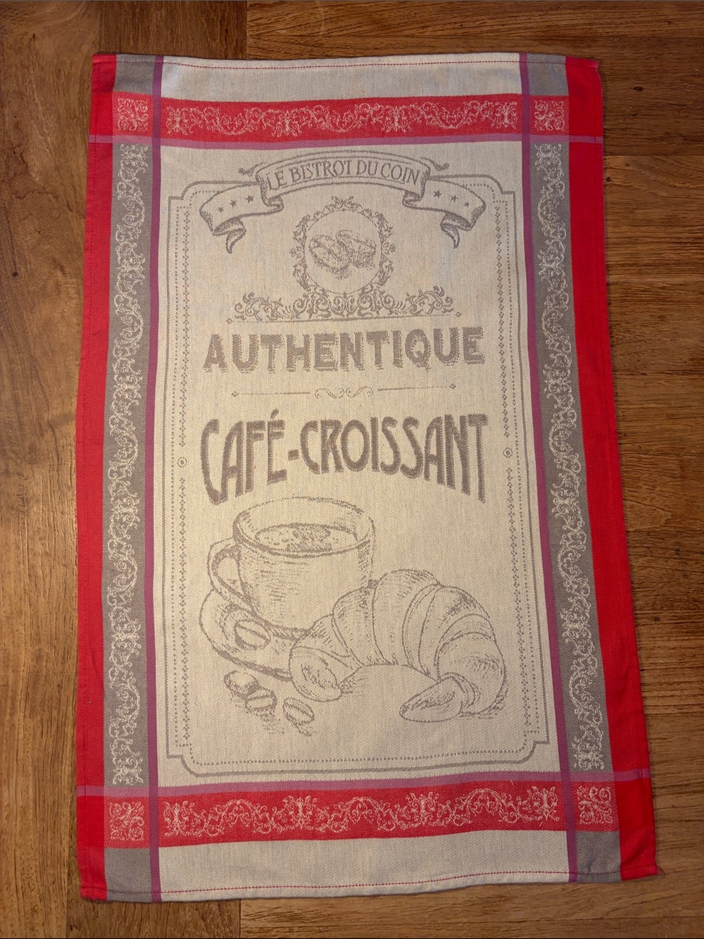 French Café-Croissant Red Kitchen Tea Towel